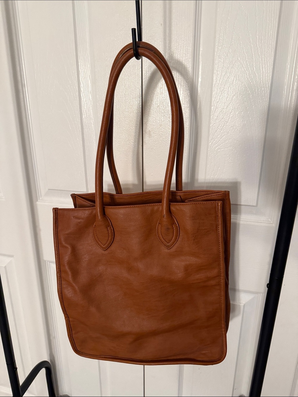 J. Crew Tan Faux Leather Tote with Rolled Handles